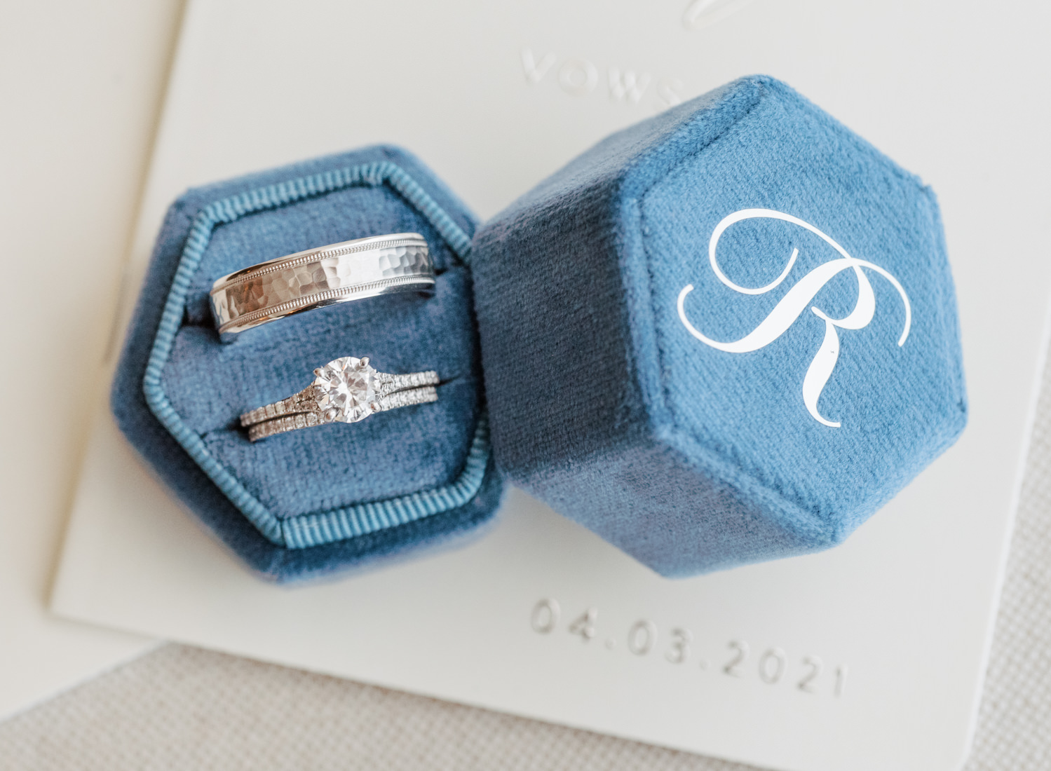 Bride and groom wedding rings; St. Louis wedding photographer