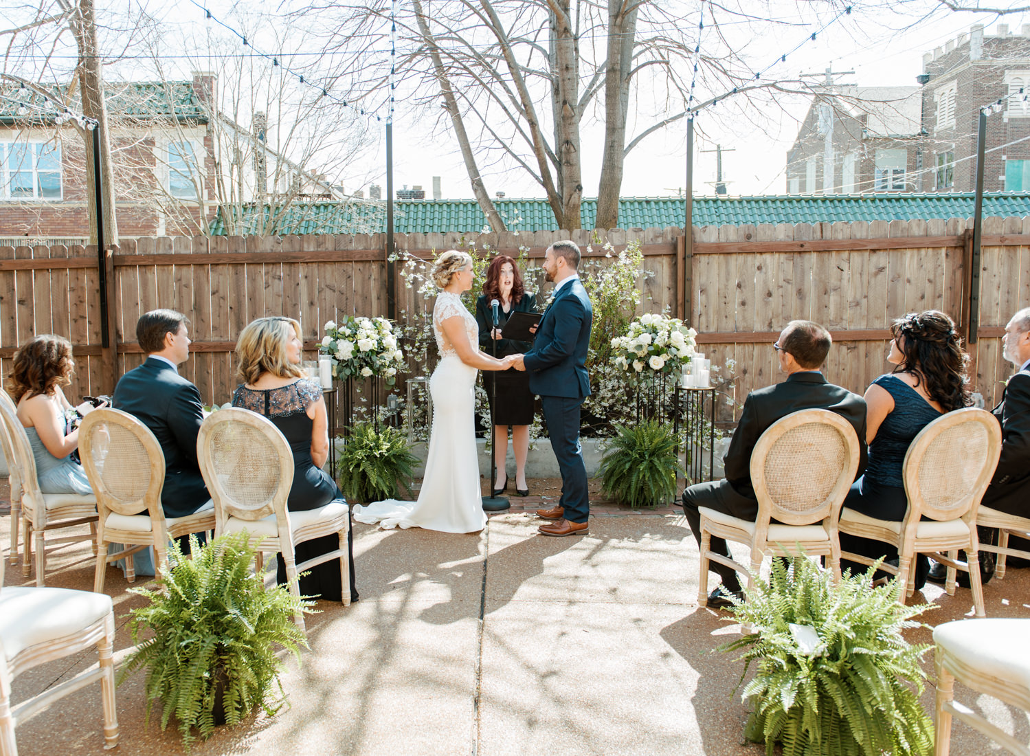 Wedding ceremony at St. Louis wedding elopement venue A.Casa; St. Louis wedding photographer