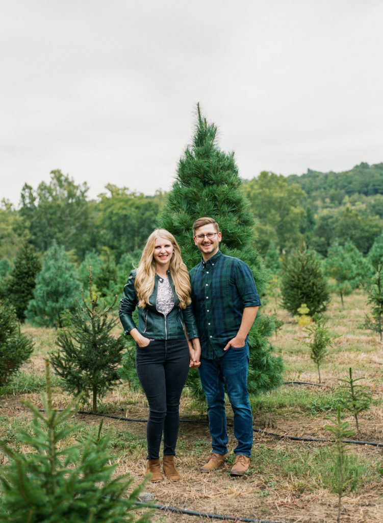 St. Louis Christmas tree farm engagement session; St. Louis fine art film wedding photographer